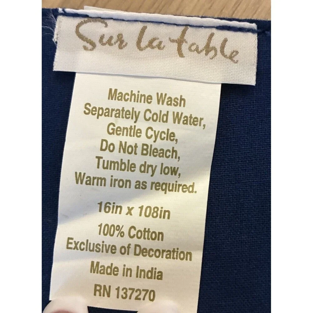 Sur La Table Table Runner + 4 Cloth Napkins Royal Blue & White Nautical Anchor ￼